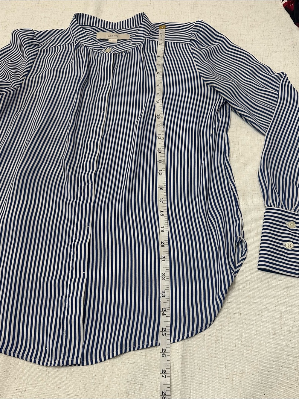 LOFT Navy and White Vertical-Stripe Button Blouse - Picture 8 of 11